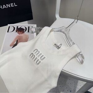Miu Miu White Sleeveless Logo Tank